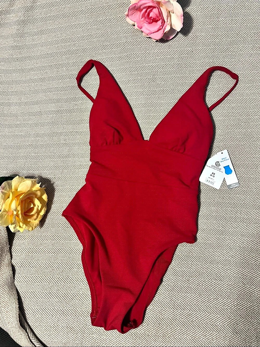 Wild Fable Ribbed Swim 1 Pc One Piece Swimsuit in Red Size XS NWT